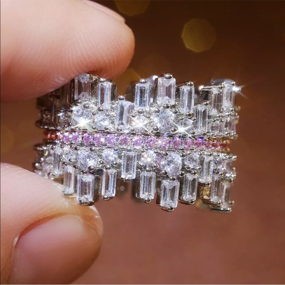 New Women’s 925 Silver White Pink Sapphire Ring - Picture 6 of 11